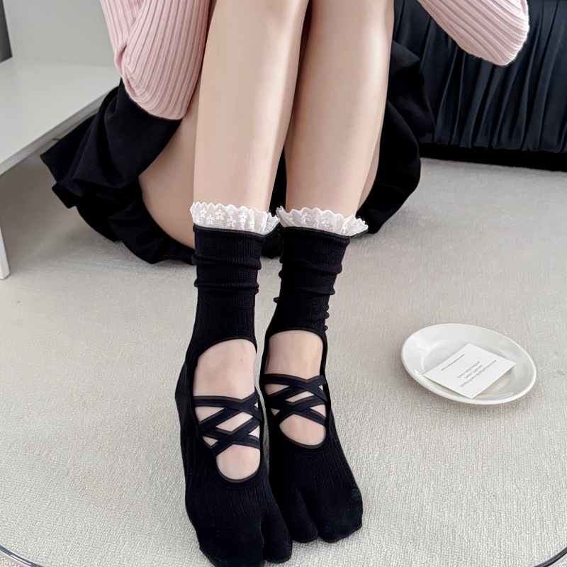 Medias Para Pilates Y Yoga - Lace Trim Split Toe Yoga Socks