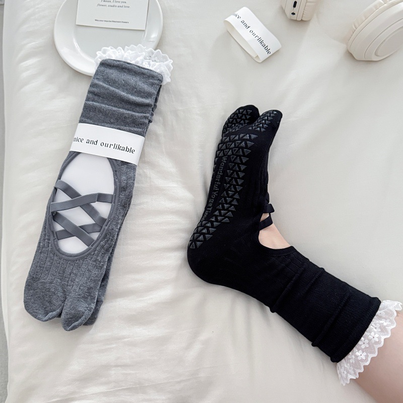Lace Trim Split Toe Yoga Socks - Medias Para Pilates Y Yoga 评论和价格